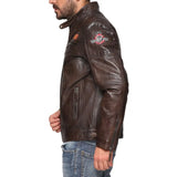 Men's Black Cafe Racer Leather Jacket With Patches