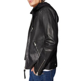 Men's Black Hooded Leather Bomber Jacket