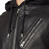 Men's Black Hooded Leather Bomber Jacket