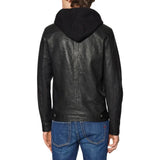 Men's Black Hooded Leather Bomber Jacket