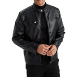 Mens Black Leather Cafe Racer Jacket with Quilted Shoulder (7)