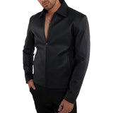 Men’s Black Leather Shirt Collar Jacket (2)