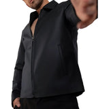 Men’s Black Leather Shirt Collar Jacket