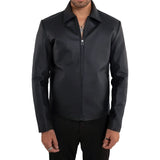 Men’s Black Leather Shirt Collar Jacket