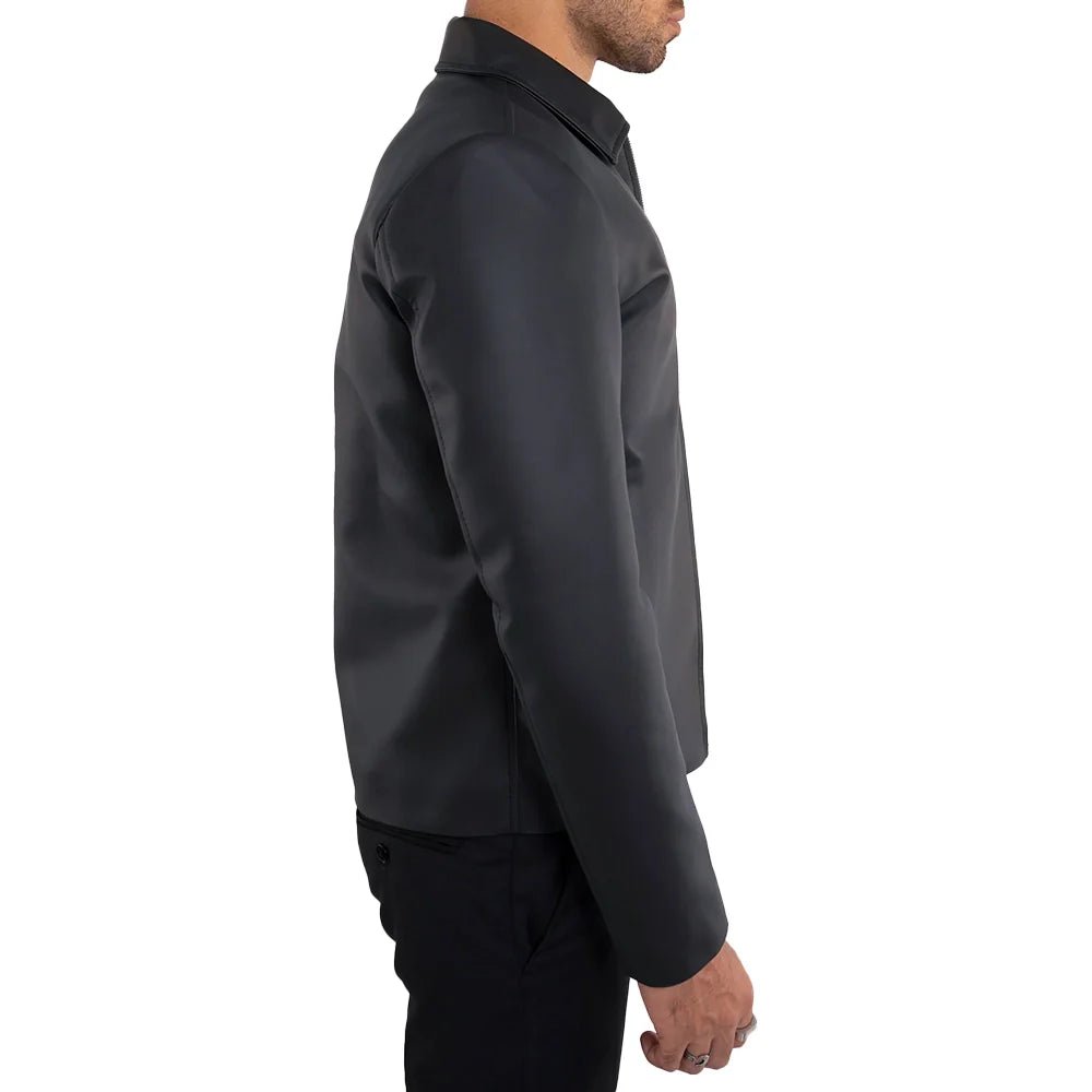 Men’s Black Leather Shirt Collar Jacket