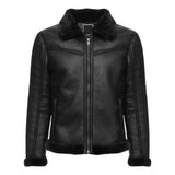 Men's Black Lightly Padded Rugged Shearling Leather Jacket