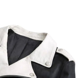 Men's Black and White Leather Biker Jacket