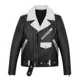 Men's Black and White Leather Biker Jacket