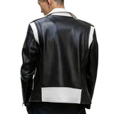 Men's Black and White Leather Biker Jacket