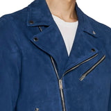 Mens Blue Suede Leather Biker Jacket