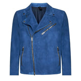 Mens Blue Suede Leather Biker Jacket