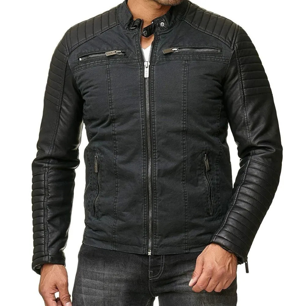 Men's Brando Distressed Cafe Racer Black Retro Motorcycle Leather Jacket