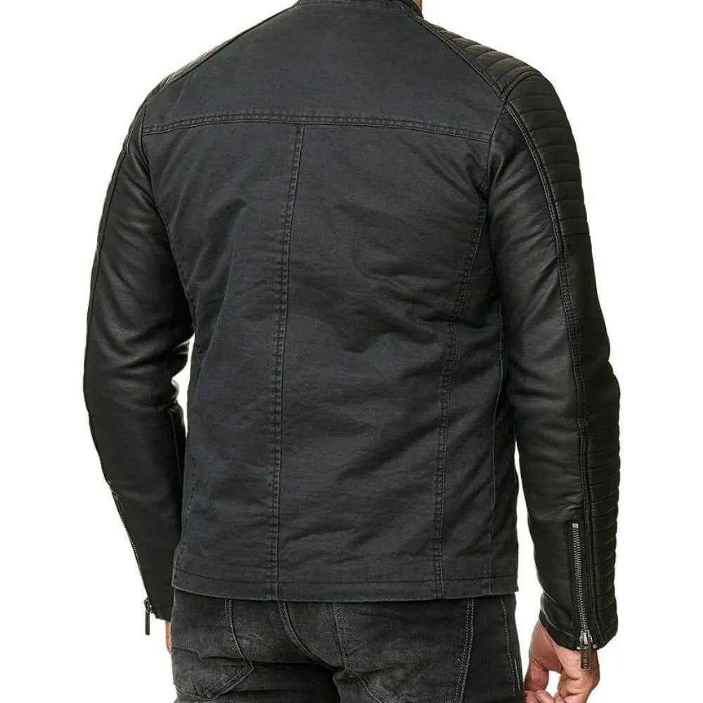 Men's Brando Distressed Cafe Racer Black Retro Motorcycle Leather Jacket