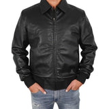 Men's Classic Black Bomber Leather Biker Jacket