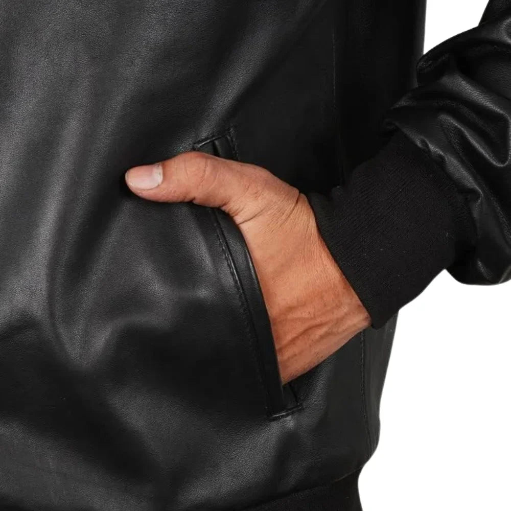 Men's Classic Black Bomber Leather Biker Jacket