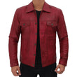 Men’s Classic Shirt Collar Red Vintage Leather Trucker Jacket