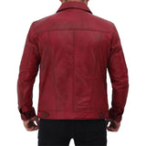 Men’s Classic Shirt Collar Red Vintage Leather Trucker Jacket