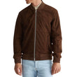 Men's Dark Brown Suede Leather Bomber Jacket