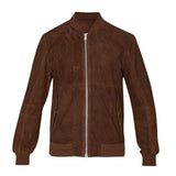 Men's Dark Brown Suede Leather Bomber Jacket