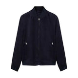 Men's Dark Navy Blue Suede Bomber Jacket