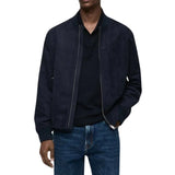 Men's Dark Navy Blue Suede Bomber Jacket