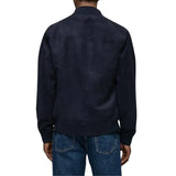 Men's Dark Navy Blue Suede Bomber Jacket