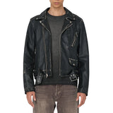 Mens Distressed Black Leather Biker Jacket