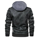 Men's Distressed Black Leather Jacket with Removable Hood