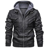 Men's Distressed Black Leather Jacket with Removable Hood