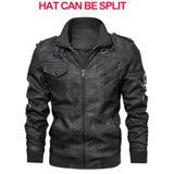 Men's Distressed Black Leather Jacket with Removable Hood