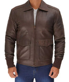 Men’s Distressed Brown Leather A2 Bomber Jacket