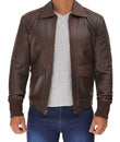 Men’s Distressed Brown Leather A2 Bomber Jacket