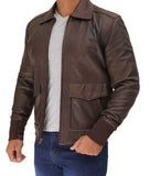 Men’s Distressed Brown Leather A2 Bomber Jacket