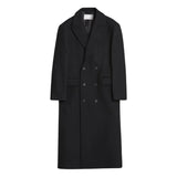 Mens Double Breasted Black Wool Overcoat