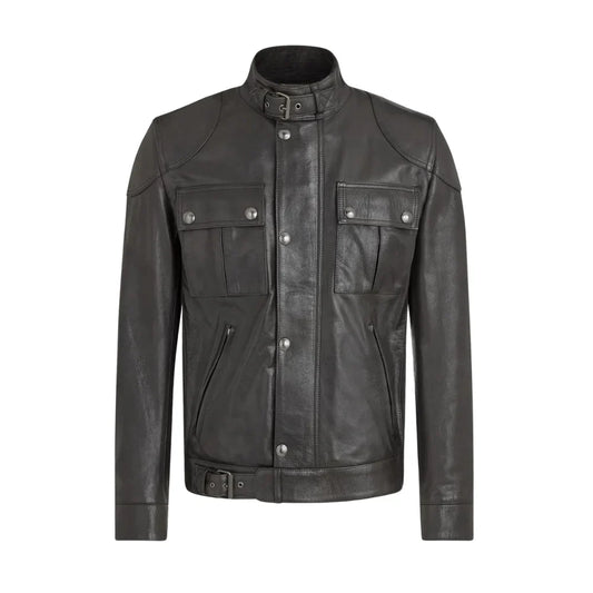 Men's Gangster Black Leather Cafe Racer Jacket