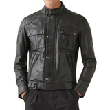 Men's Gangster Black Leather Cafe Racer Jacket