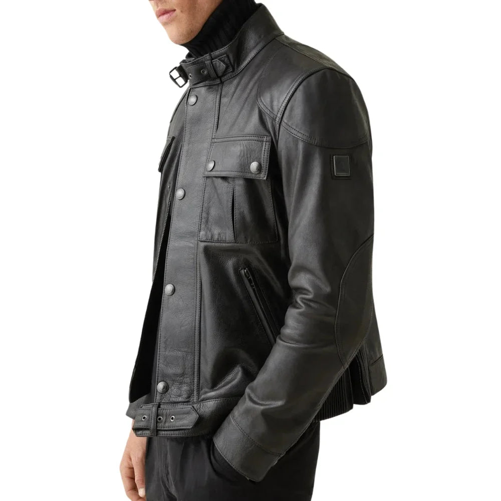 Men's Gangster Black Leather Cafe Racer Jacket