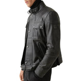 Men's Gangster Black Leather Cafe Racer Jacket