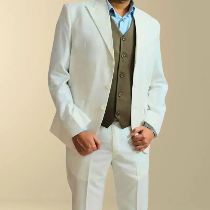 Men's Great Gatsby Three Piece Off White Suit (2)