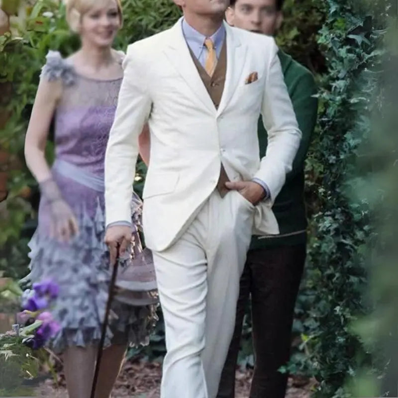 Men's Great Gatsby Three Piece Off White Suit (4)