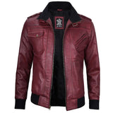 Mens-Maroon-Bomber-Leather-Jacket-With-Hood