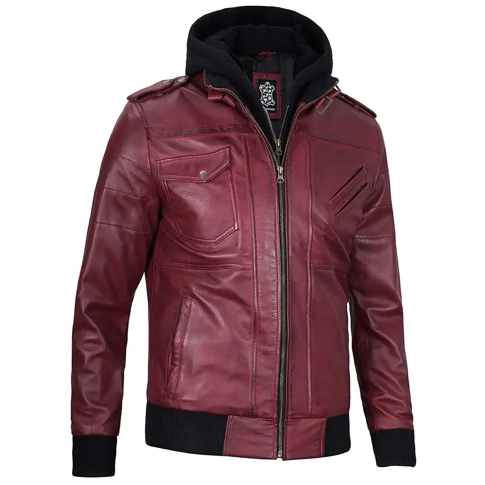 Mens-Maroon-Bomber-Real-Leather-Jacket