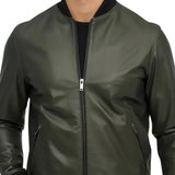 Men’s Olive Green Leather Bomber Jacket