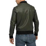 Men’s Olive Green Leather Bomber Jacket