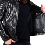 Men's Padded Black Leather Biker Jacket