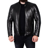 Men's Padded Black Leather Biker Jacket