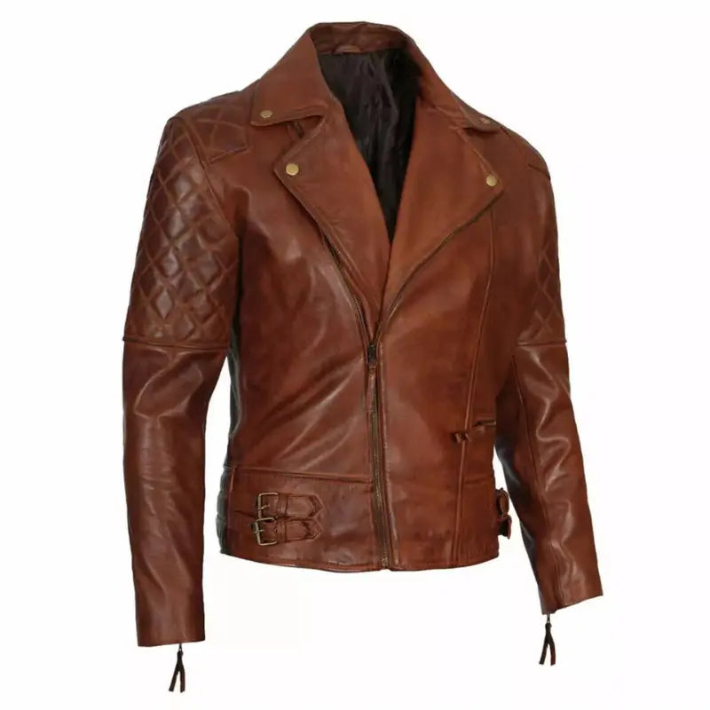 Men’s Quilted Asymmetrical Dark Brown Leather Biker Jacket 3