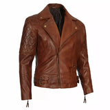 Men’s Quilted Asymmetrical Dark Brown Leather Biker Jacket 3