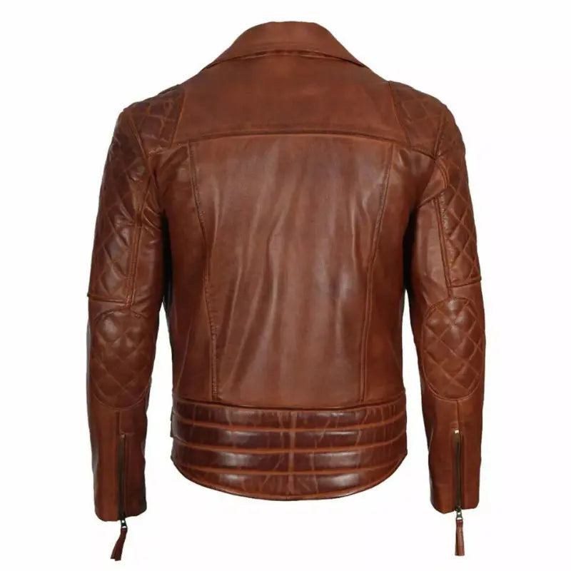 Men’s Quilted Asymmetrical Dark Brown Leather Biker Jacket 4