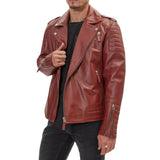 Men's Quilted Maroon Leather Biker Jacket